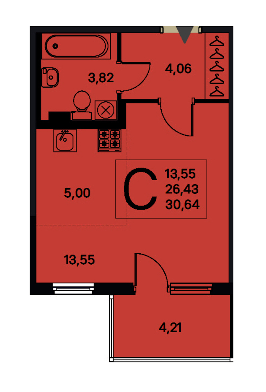 Квартира студия 26.43 м², 1/4 эт., ЖК «Новое Сертолово. Гармония»